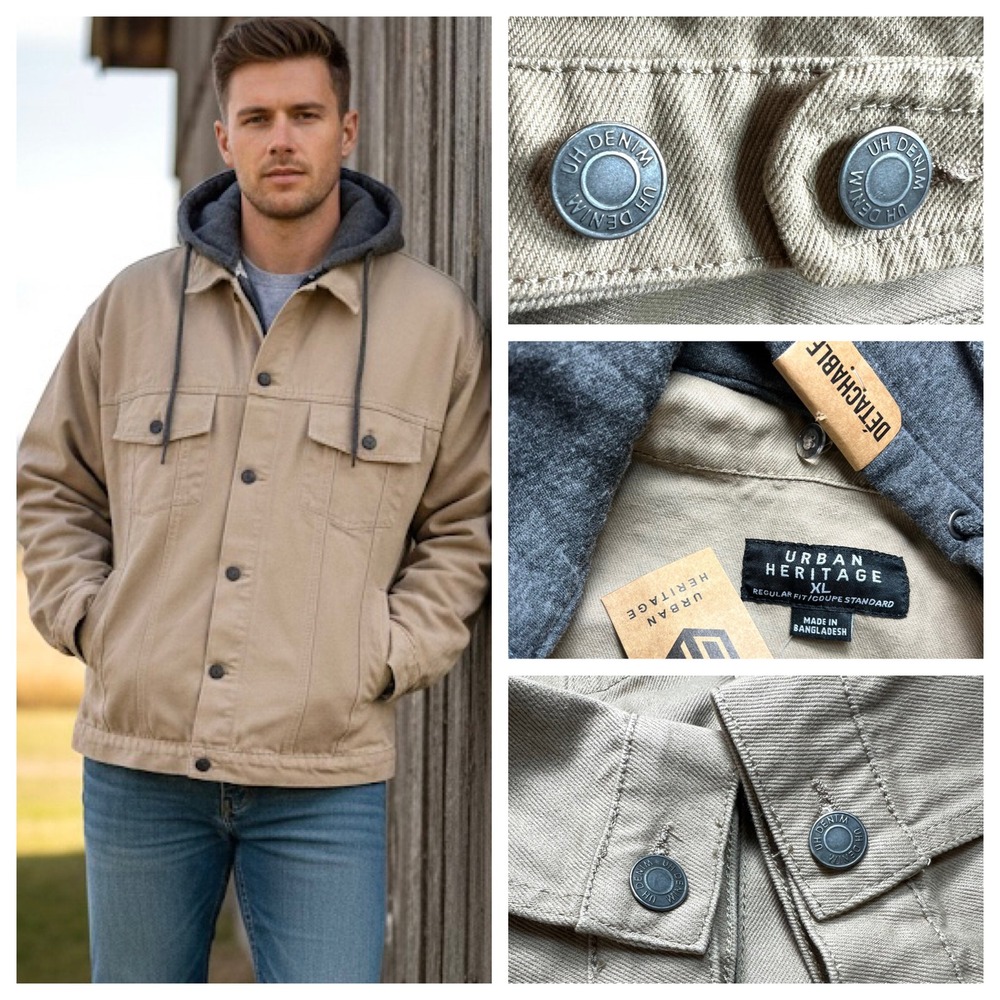 Urban Heritage Men XXL Duck Canvas Barn Jacket NWT Removable Hood Tan Work Coat